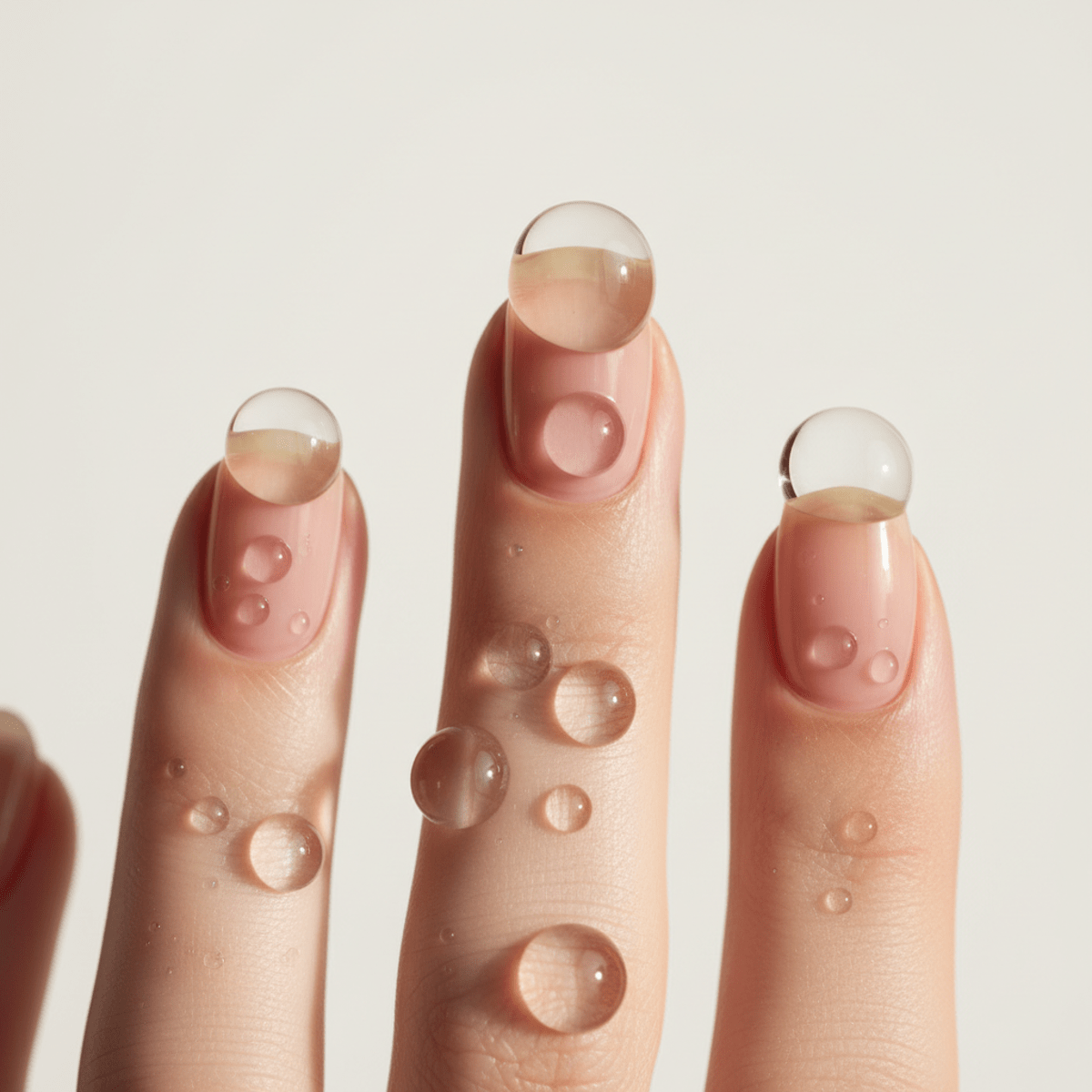 Fashionable 2026 nails with 3D water droplet gels resembling morning dew.