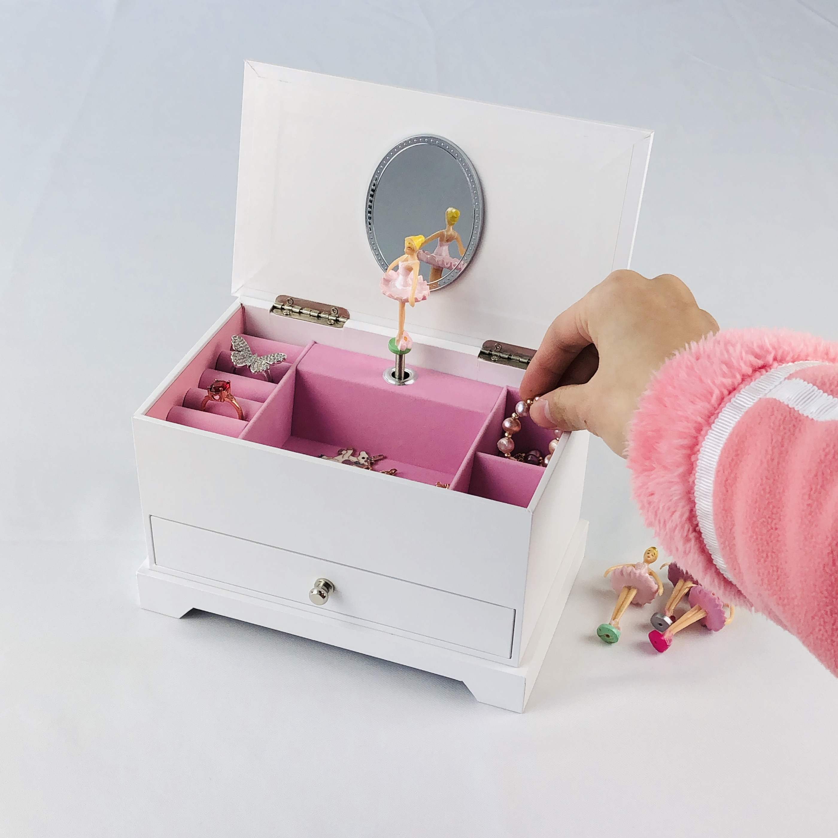 Free Sample White Package Box Music Wooden Boxes Musical Jewelry Box