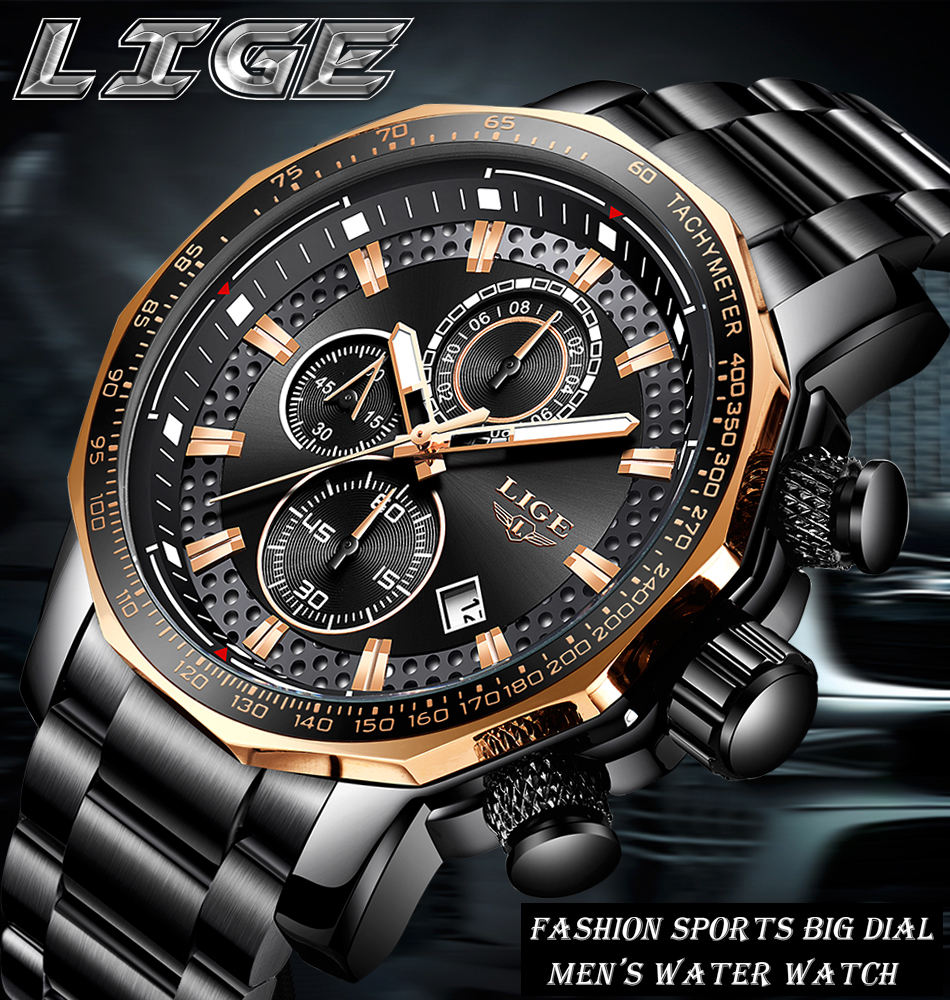 LIGE 9902 Sport Chronograph Luxury Men's Watch