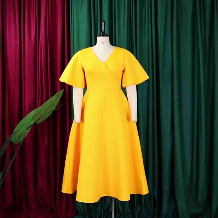 New Fashion Women's V-Neck Dress with Flared Sleeves and Large A