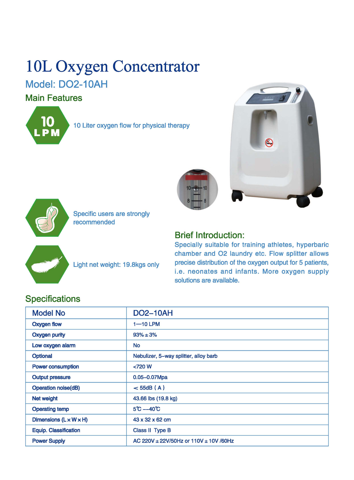 Medical Portable Oxygen Concentrator 10L Used in hospitals and homes