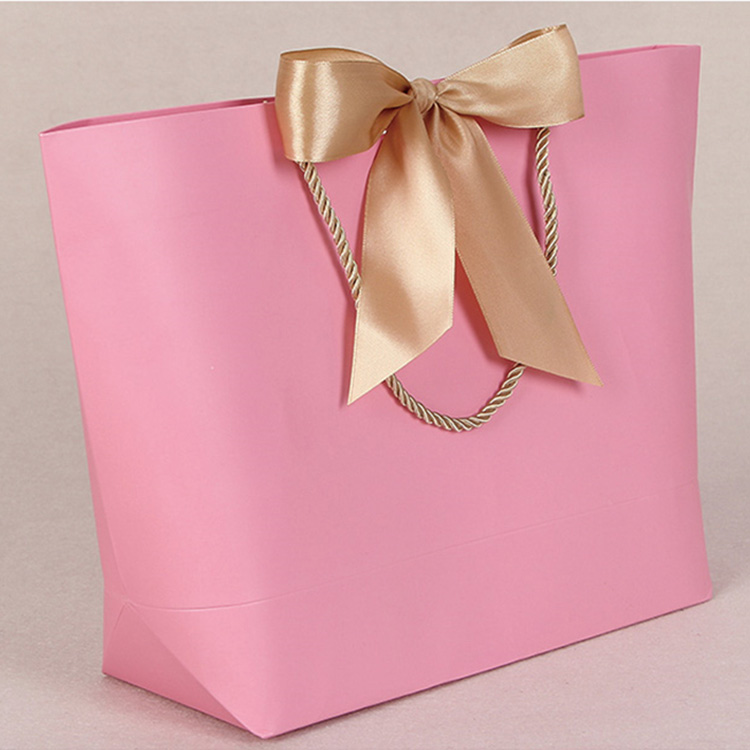 高品质批发定制印花粉色牛皮纸礼品结婚生日派对纸手提袋购物袋