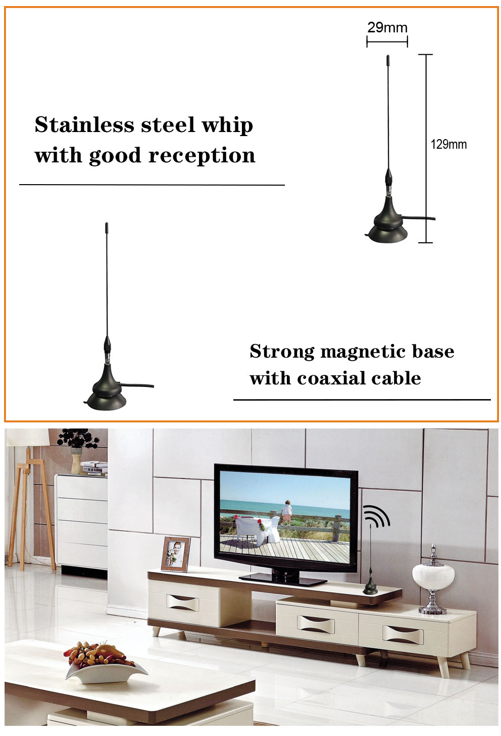 Mini Aerial TV Antenna For USB TV Tuner Portable TV - 5 dB Gain Built In