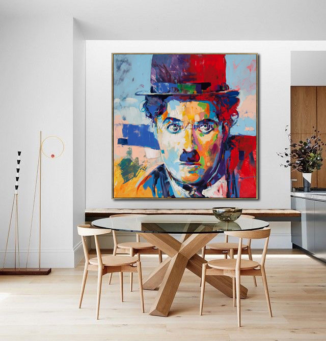 现代流行画布艺术名人卓别林肖像油画 - buy chaplin painting,famous