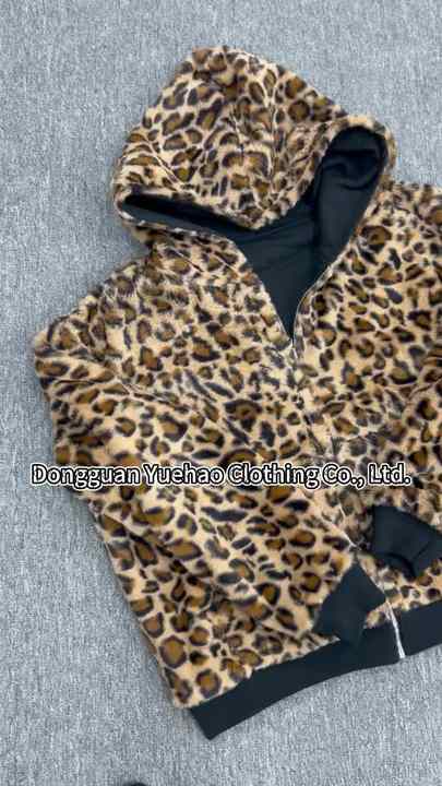 平成系　Leopard Layered Zip-up Hoodie フーディ Custom Leopard Print Faux Fur Heavyweight Zip-Up Hoodie for Men