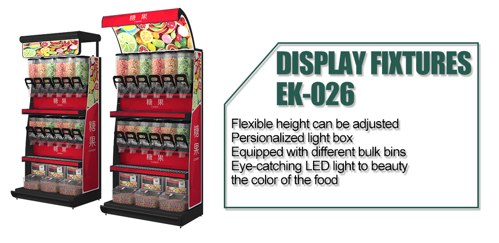 supermarket high quality wall mounted bulk dry food candy display storage racks with dispenser and bins