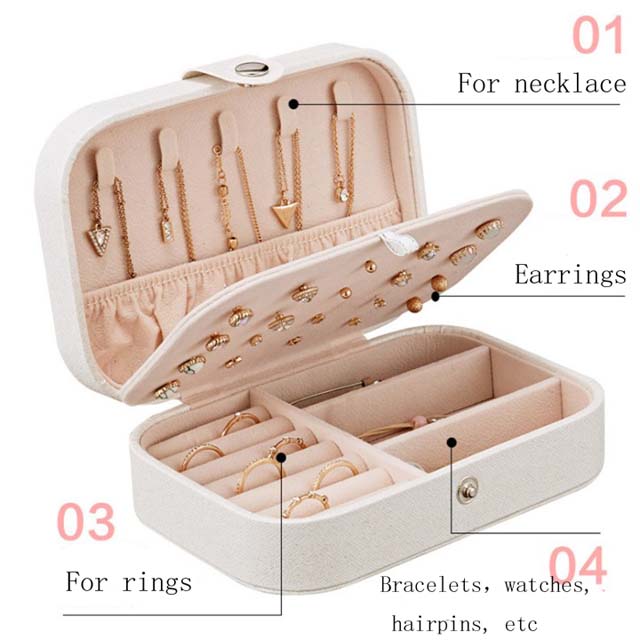 Low Moq Custom Logo Wholesale Luxury Pu Leather Jewelry Box Organize Case Leather Mini Travel Jewelry Boxes