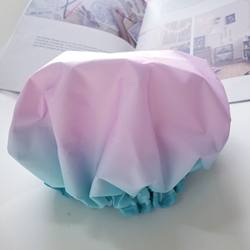 Wholesale fashion thicken anti-smoke bath cap ins rainbow gradation double layer waterproof shower cap