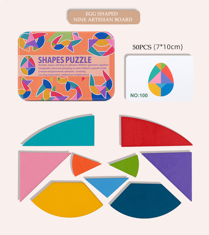 Amazon Classic Tangram Toys New Design Kids Hands-on Skills Training Educational Toys Hot Selling Colorful Wooden Jigsaw Puzzle