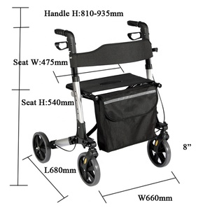 Andador rodante portátil para personas mayores con ruedas, asiento, respaldo y bolsa de almacenamiento, cochecito de ancianos de altura ajustable Andador rodante portátil para personas mayores con ruedas, asiento, respaldo y bolsa de almacenamiento, cochecito de ancianos de altura ajustable