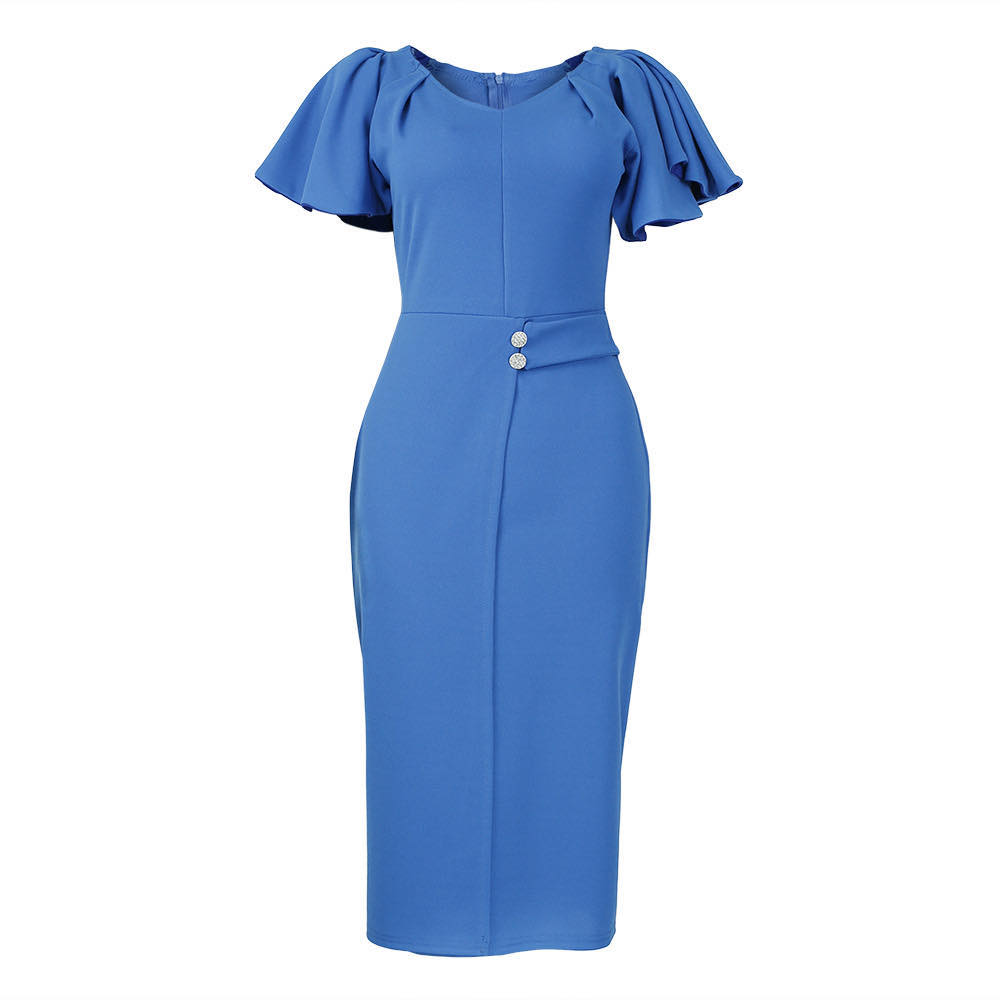 W&A W 2023 summer high quality fashion career dress elegant ladies O neck short sleeve bodycon pencil dress socialite occasion