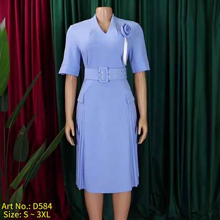 D584 Trendy Summer Dress Women Casual V-neck Solid Color Pleated Office Lady Dress Elegant African Dresses for Women Clothing D584 Trendy Summer Dress Women Casual V-neck Solid Color Pleated Office Lady Dress Elegant African Dresses for Women Clothing