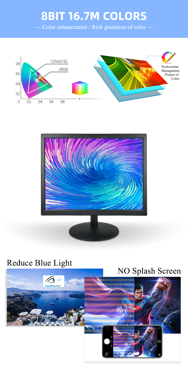 Factory price lcd monitor 15 inch VGA AV TV USB port pc monitor
