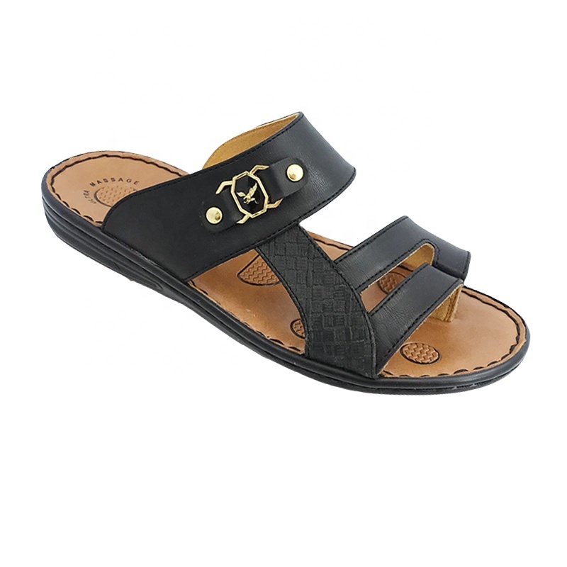 Summer Men's Leather Handmade Arabic Slippers Pu Outsole