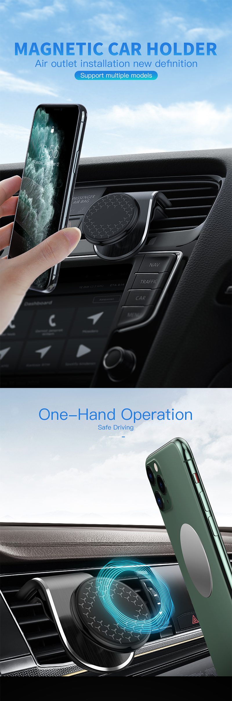 EONLINE Magnetische Auto Telefon Halter Für Iphone11 Universal Air Outlet Metall Magnetische Navigation Auto Halterung 360 Grad Rotation