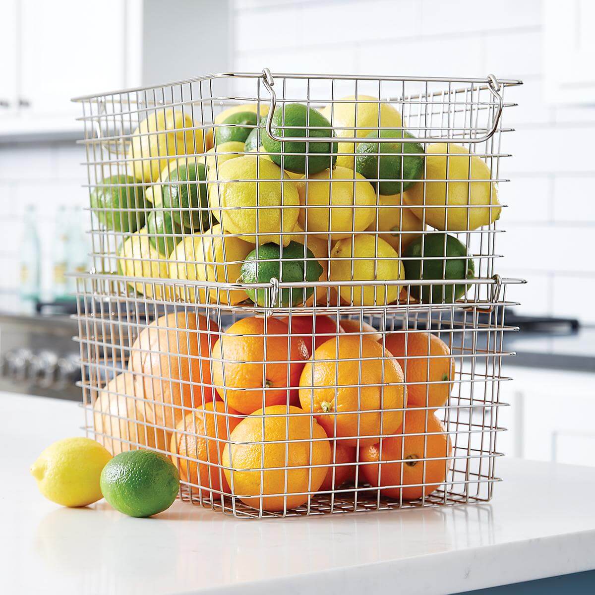Nordic Silver 304 Ss Metal Wire Basket With Handle For Fruit Storage