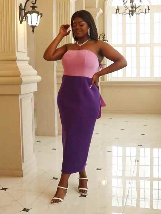 purple dress with bow Purple One Shoulder High Low Dress With Matching Hair Clip And Detacha