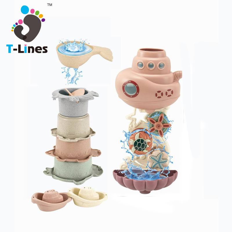 2021 RTS популярные игрушки для ванной, игры в ванную, образовательные штабелируемые чашки, игрушка из пшеничной соломы, мультяшная лодка для детей