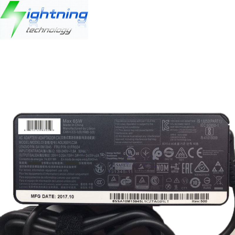 Новинка оригинальное зарядное устройство для ноутбука Lenovo адаптер 65 Вт 20 в 3,25 а Type-C USB C AC/DC адаптер переменного тока для ноутбука