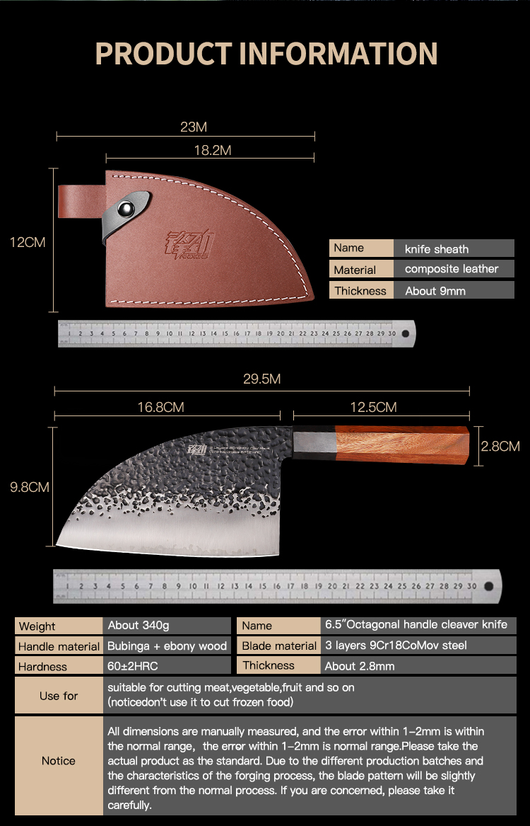 FINDKING 6.5 inch chef chopping knife Kitchen Outdoor Super Sharp Rosewood Handle Cleaver Butcher Knife with Cover
