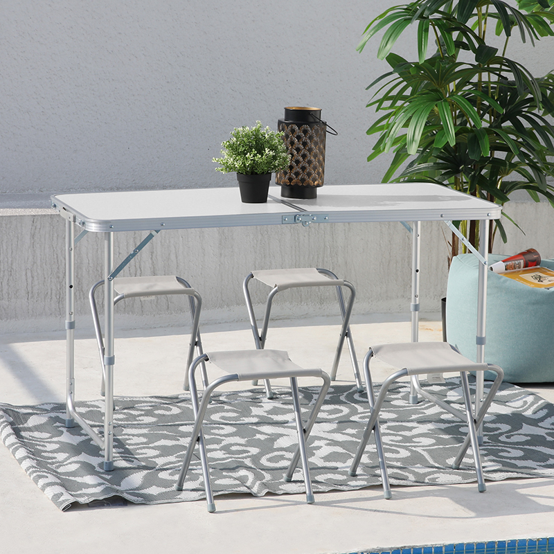 3 Position Aluminum Folding Outdoor Bar Table And Stools Camping Table And 4 Chairs