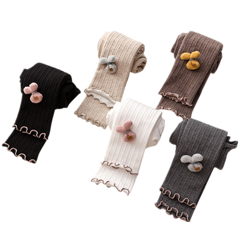 Оптовая продажа, зимние детские колготки из чистого хлопка в рубчик с милыми животными для маленьких девочек