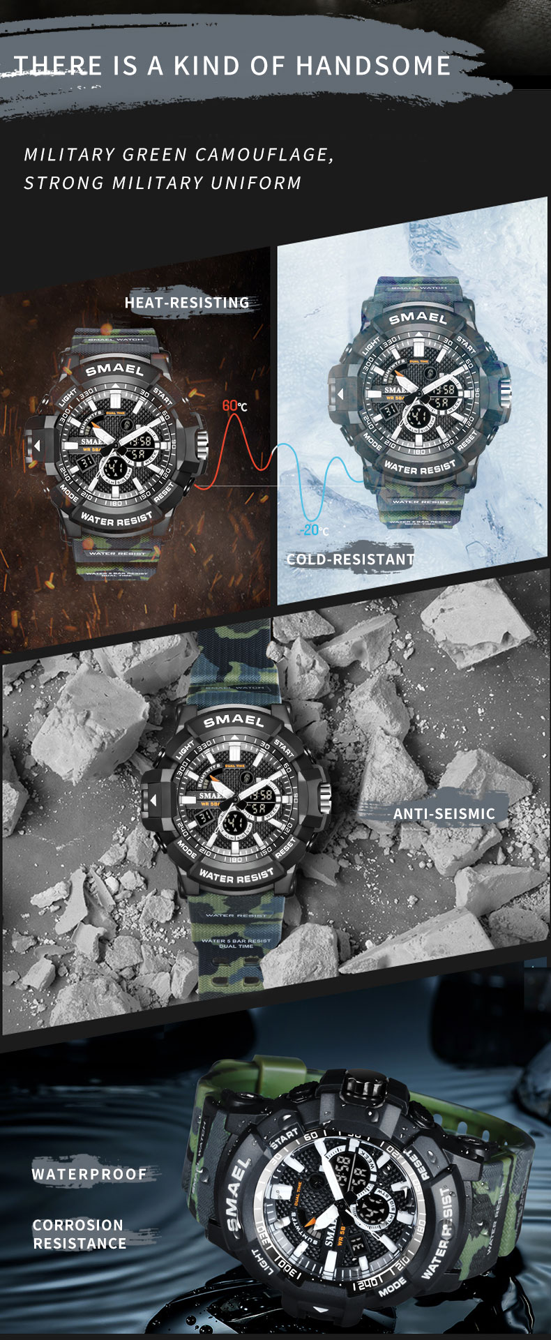SMAEL 1809MC Factory direct japanese diamond multi-function fashion electronic watch waterproof Men Digital Watch