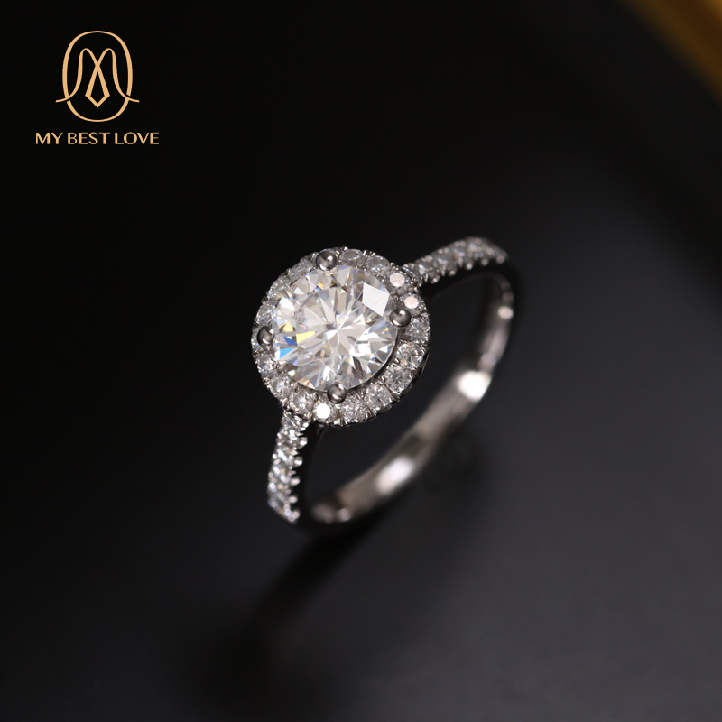 18K Pure Gold Real Diamond Bague Cadeau Round Moissanite Cut Anillo Engagement Ring Diamond