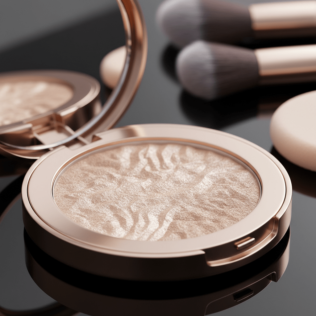 Macro extreme detail of shimmering cosmetic powder with photo-luminescent particles.