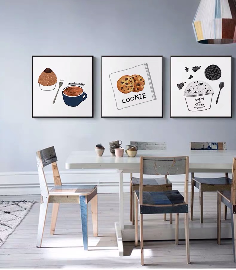 北欧墙艺术3面板绘画美味艺术绘画艺术在画布上的餐厅teamilk面包店