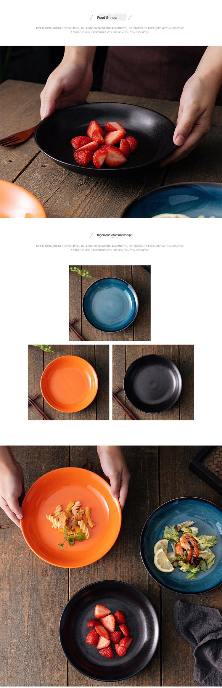 Ceramic Stoneware Round Dinner Plate Tableware Dinnerware Plates Bowls Kitchen Dining Plate Baking Tray