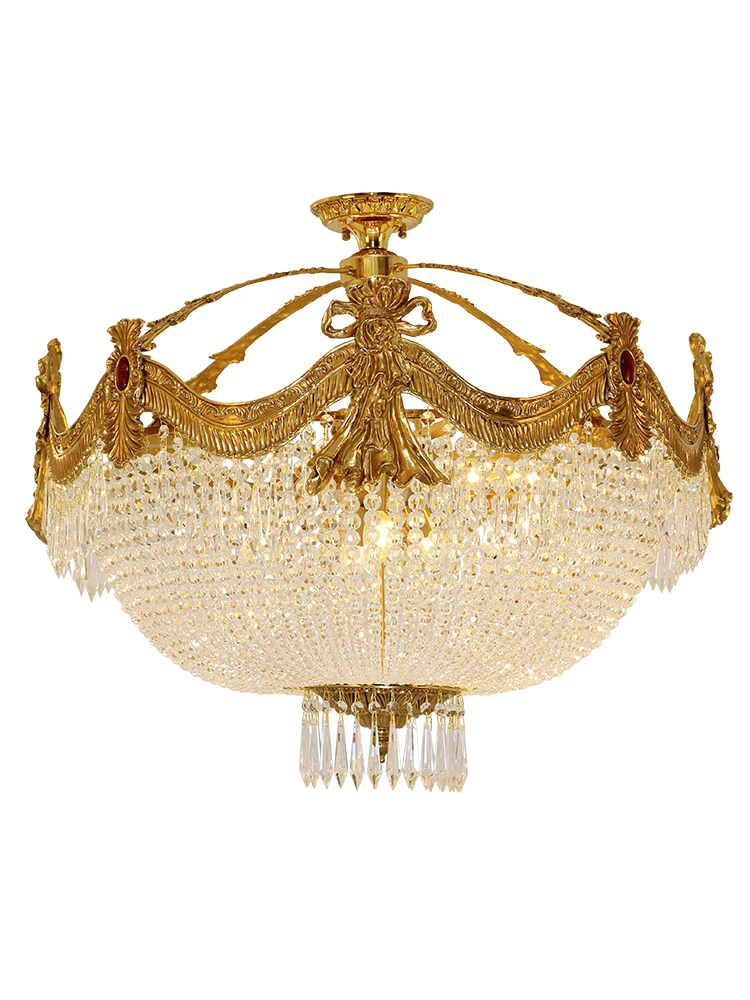 Living room high quality pure copper luxury crystal chandeliers with gold color K9 crystal chandelier ceiling lamp