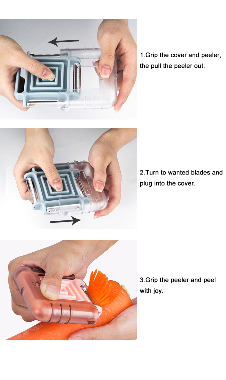 YF Kitchen Gadgets Supplier Vegetable & fruit Peeler Accept All the Pantone Color 3 in 1 Switchable Peeler with Cover