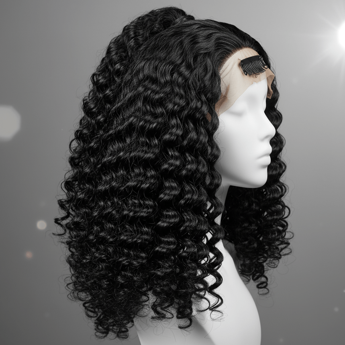 High-shine jeri curl ponytail extension with perfect glossy wet-look finish.