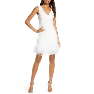 white feather cocktail dress