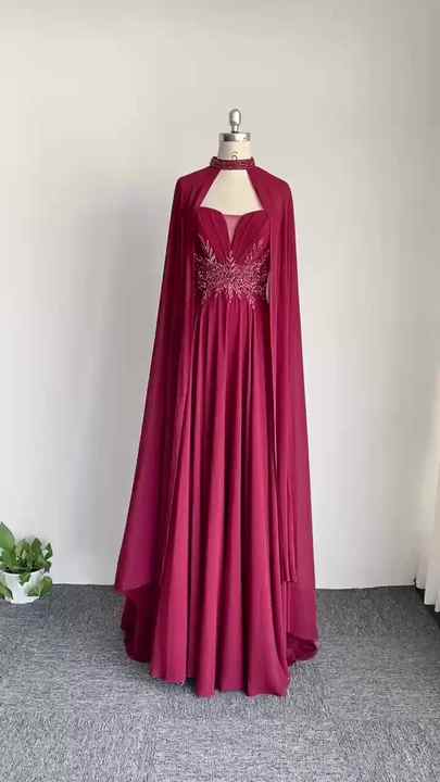 formal dress with cape sleeves Cape Sleeve V-Neck Formal Evening Dress with Open Back main image 0