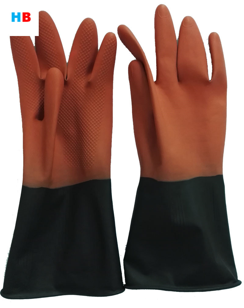 家用定制en388乳胶手套双色防水乳胶厨房手套清洁耐热食品级橡胶手套