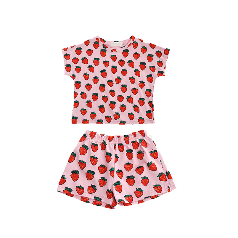 夏季宝宝女孩童装服装草莓t恤和裤子宝宝衣服幼儿女孩