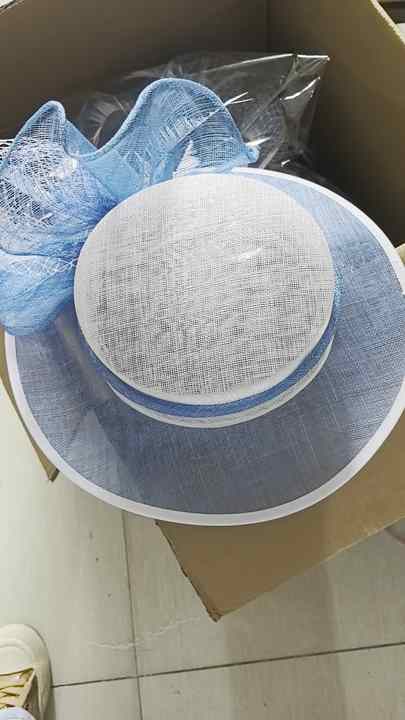 Chapeau Sinamay à Large Bord - Bleu Poudre Et Marine - Pour Derby, Mariage Ou Thé