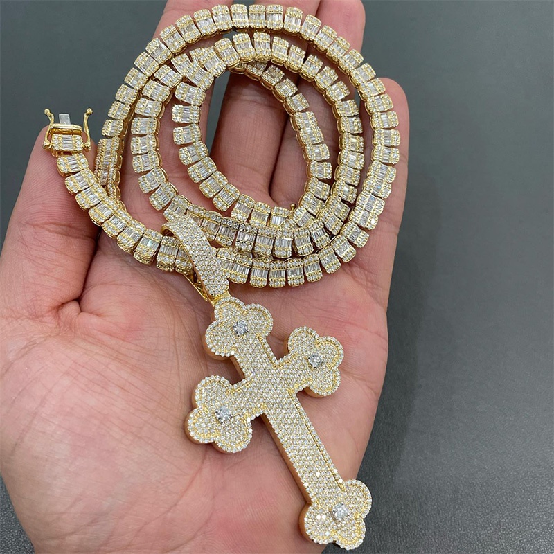 New Arrival 925 Sterling Silver VVS Moissanite Cross Pendant Necklace Colliers Women Jewelry Diamond Pendant