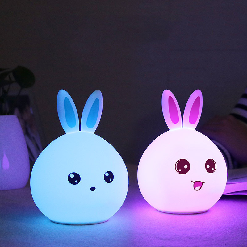Colorful Rabbit LED Night Light Silicone Cartoon USB Charging New Year Gift RGB Multicolor Touch Sensor For Baby Bedside Lamp