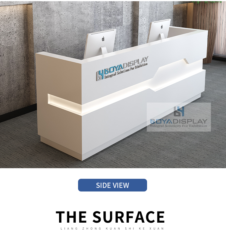 Light luxury white glossy with LED light reception desk salon reception front desk office