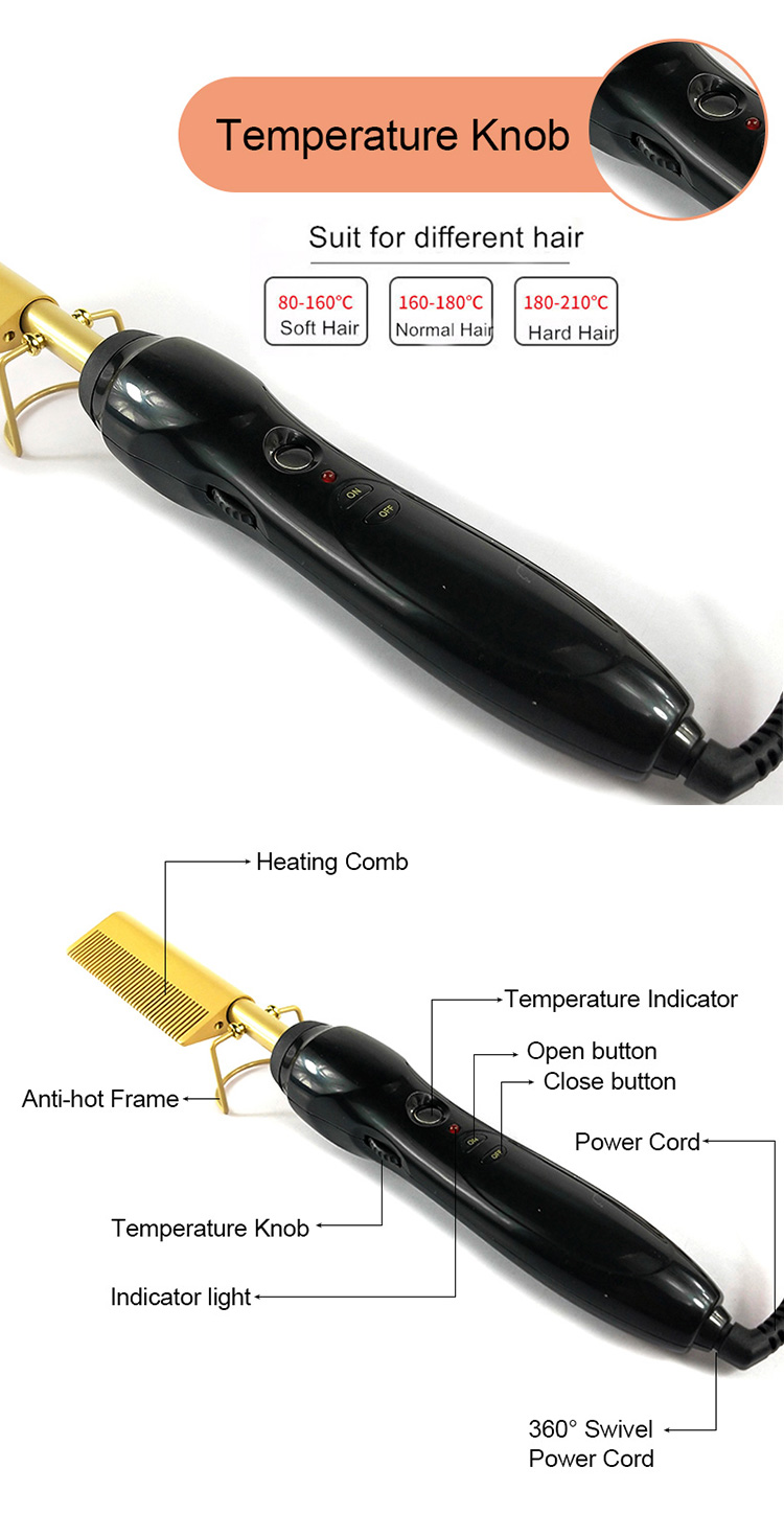 Wholesale amazon private label logo gold peigne chauffant cheveux,hair straightener professional electric pink hot comb brush
