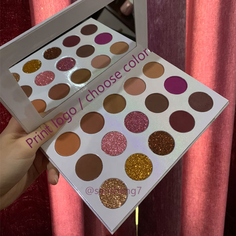OEM amazon Топ продавец частная марка 15 цветов Розовый/Белый пигментный картонный макияж тени для век Палитра с зеркалом