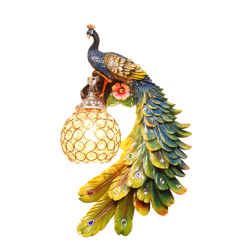 European style peacock wall lamp crystal living room aisle stairs creative wall hanging lamp simple modern bedroom bedside lamp