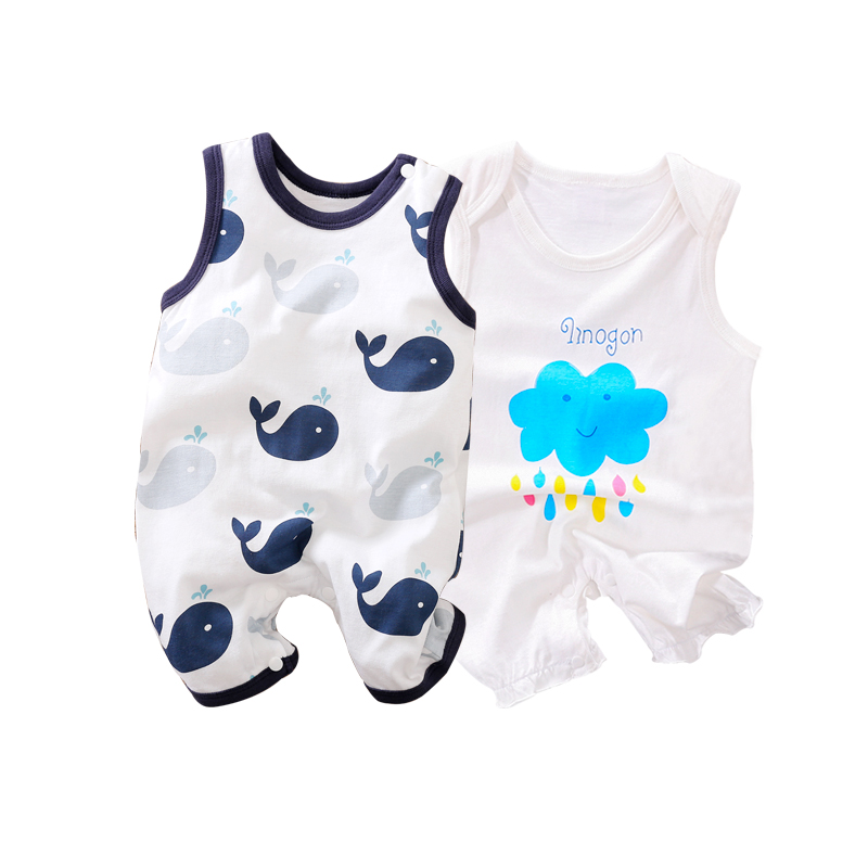 Оптовая продажа, комбинезон с рисунком в виде китов, мультяшная дышащая rompersuit новорожденных подходящее для детей обоих полов, без рукавов, рисунок, Забавный комбинезон