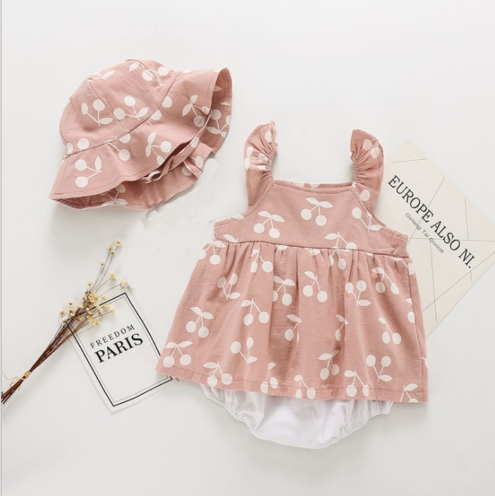 HFS60014A для маленькой девочки с принтом в виде вишен комплект платья из двух частей, Детский комбинезон с капюшоном