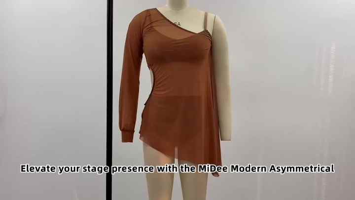 MiDee Modern Asymmetrical Lyrical Dance Dress for Women Adults, Split Long  One Sleeve High Low Skirt Includes Velvet Bra Briefs