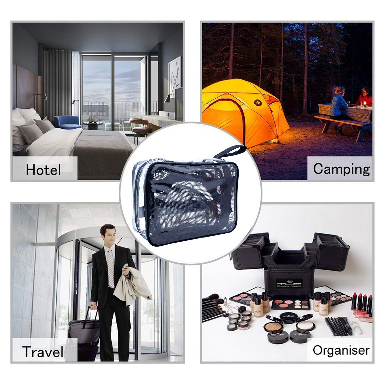 Borsa da toilette da appendere, borsa da toilette da viaggio trasparente con piccola borsa trasparente rimovibile approvata dalla TSA Compagnia aerea 3-1-1 Carry On Conforme Ba