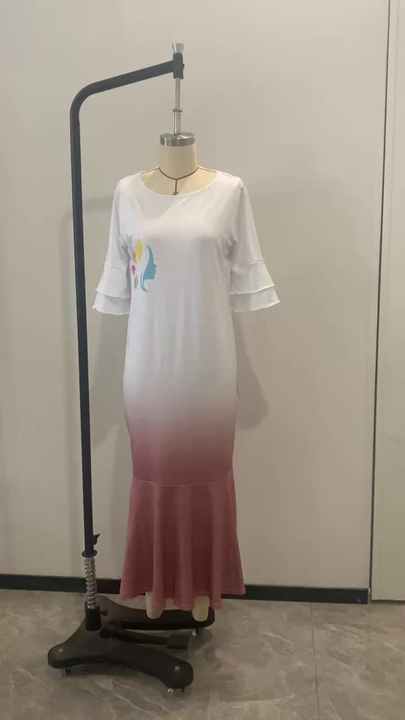 Layered Ruffle Sleeve Mermaid Fishtail Dresses Crew Neck Long Bodycon  Ladies Dress Polynesian Clothing Plus Size Womens Dress